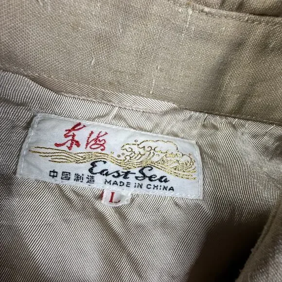 Vintage East Sea Safari Shirt Jacket Mens L Tan Slub Weave 4 Pocket Button Up - Picture 2 of 5
